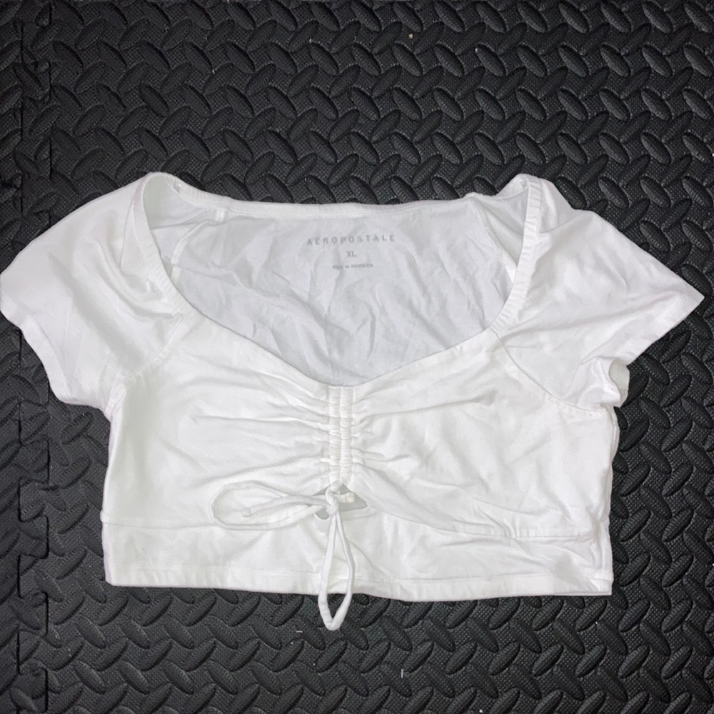 White Crop Tie Front Shirt